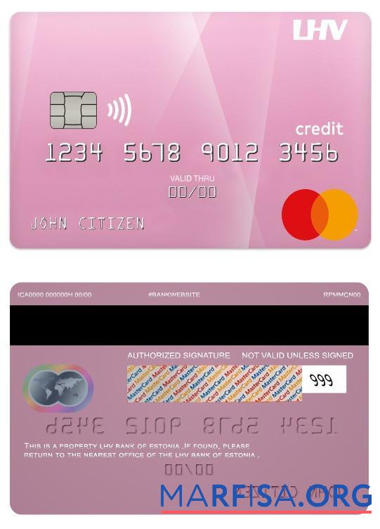 Blank Estonia LHV bank credit mastercard download for verification